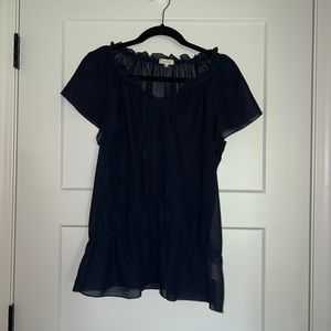 HushHush Sheer Navy Blue Peasant Sleeve Blouse Size 3